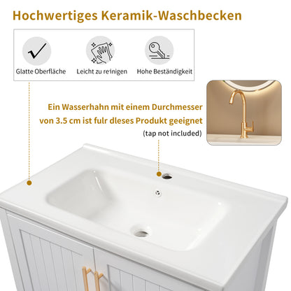 Badmöbel Einzel Waschtisch mit Unterschrank 80cm mit Keramik-Waschbecken,weiß