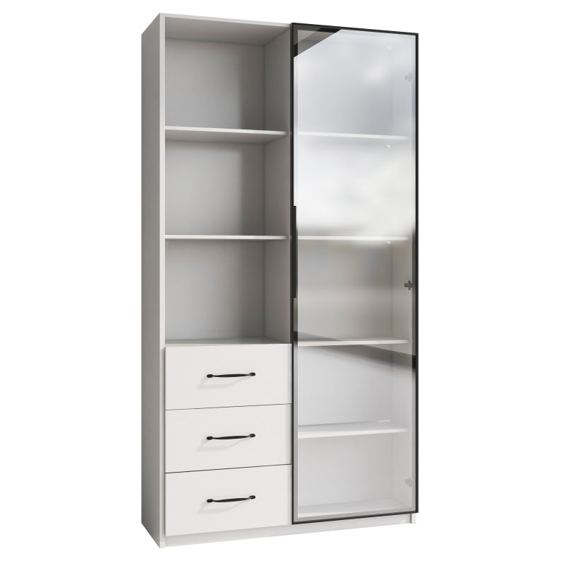 LED-Vitrine, 3 Schubladen und 3 offene Fächer, mehrfarbige LEDs, Bücherschrank, Küchenschränke 80 x 40 x 160 cm
