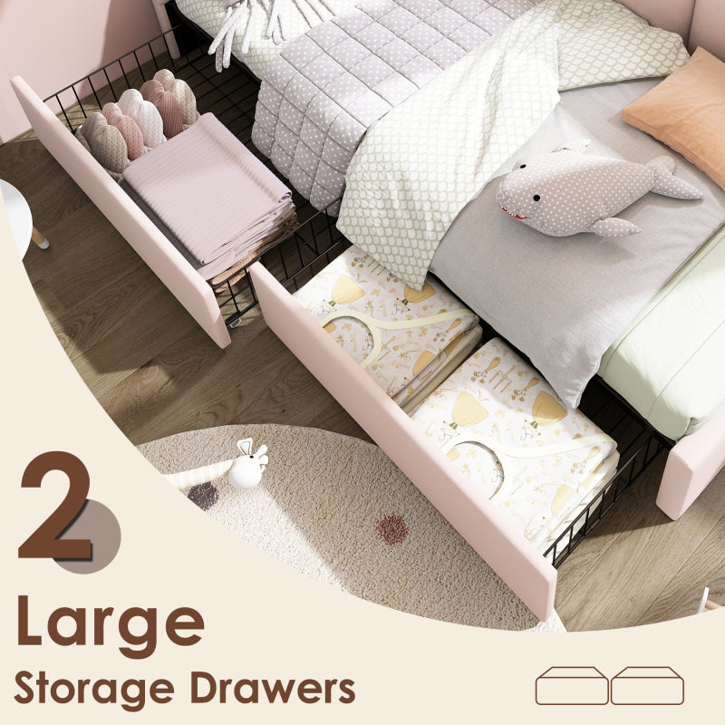 Polsterbett Einzelbett mit Schubladen Stauraumbett Samt Daybett Tagesbett Schlafsofa 90x190cm mit Lattenrost Jugendbett und Erwachsene Kinderbett,Rosa(Ohne Matratze)