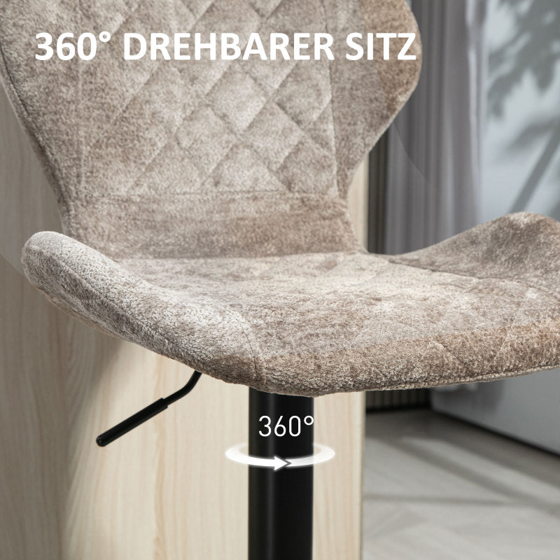 Barhocker 2er-Set, Gepolstert Barstuhl mit Lehne, 360° Drehbar Tresenhocker für Küche, Wohnzimmer, Braun