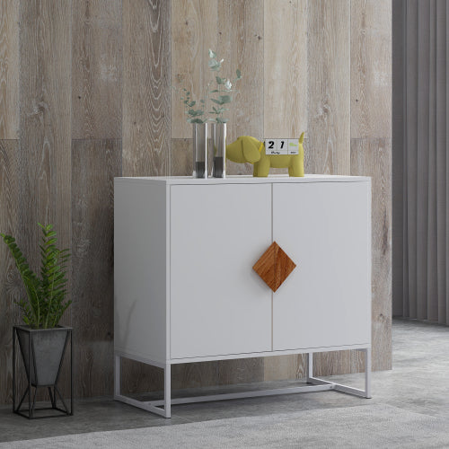 Sideboard mit 2 Türen und quadratischem Griff aus Massivholz