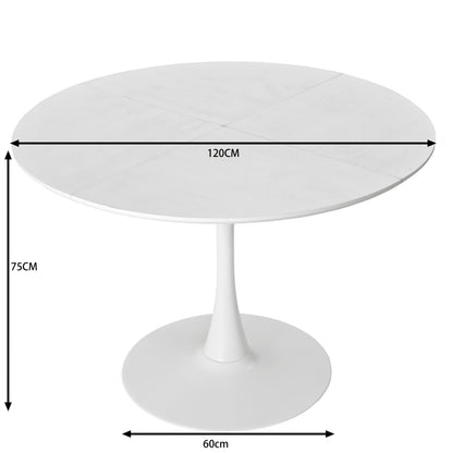 47.24"Modern Round Dining Table,Four Patchwork Tabletops with White Color Solid Wood Grain Table Top,Metal Base Dining Table, End Table Leisure Coffee Table