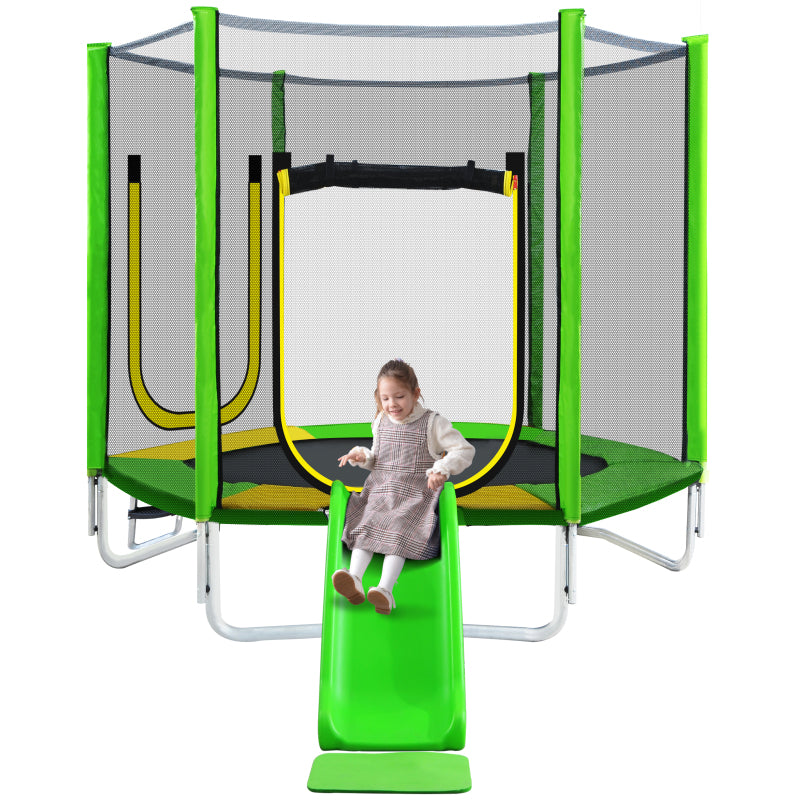 Kinder Trampolin Outdoor Ø 213 cm Gartentrampolin mit Rutsche, Leiter, Netz, Doppeltür und Gepolsterten Stangen,TÜV Zertifiziert,bis 100 kg