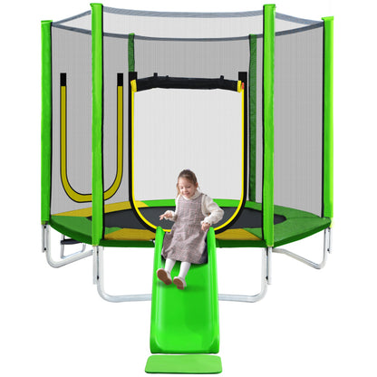 Kinder Trampolin Outdoor Ø 213 cm Gartentrampolin mit Rutsche, Leiter, Netz, Doppeltür und Gepolsterten Stangen,TÜV Zertifiziert,bis 100 kg