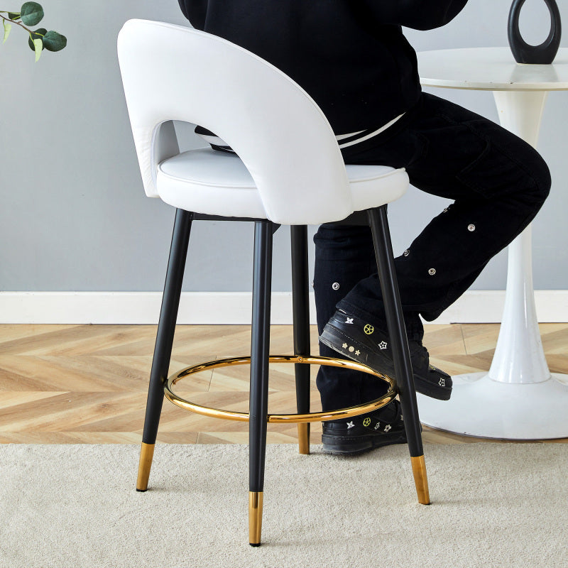 360° drehbarer Barstuhl. Moderner weißer PU, komfortabler gepolsterter Barstuhl, geeignet für Bar, Esszimmer, Küche usw. Eine Box von 2 Packungen.