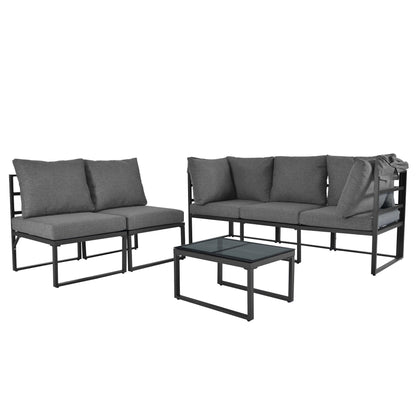 Garten Loungesessel Set, Iron Sunny Island Sitzgruppe Hocker und Tisch mit Markise 4er Set Balkon und Garten Loungemöbel Terrassenmöbel Wetterfest Grau Inkl. aller Kissen(previous sku:HW24006AAA)