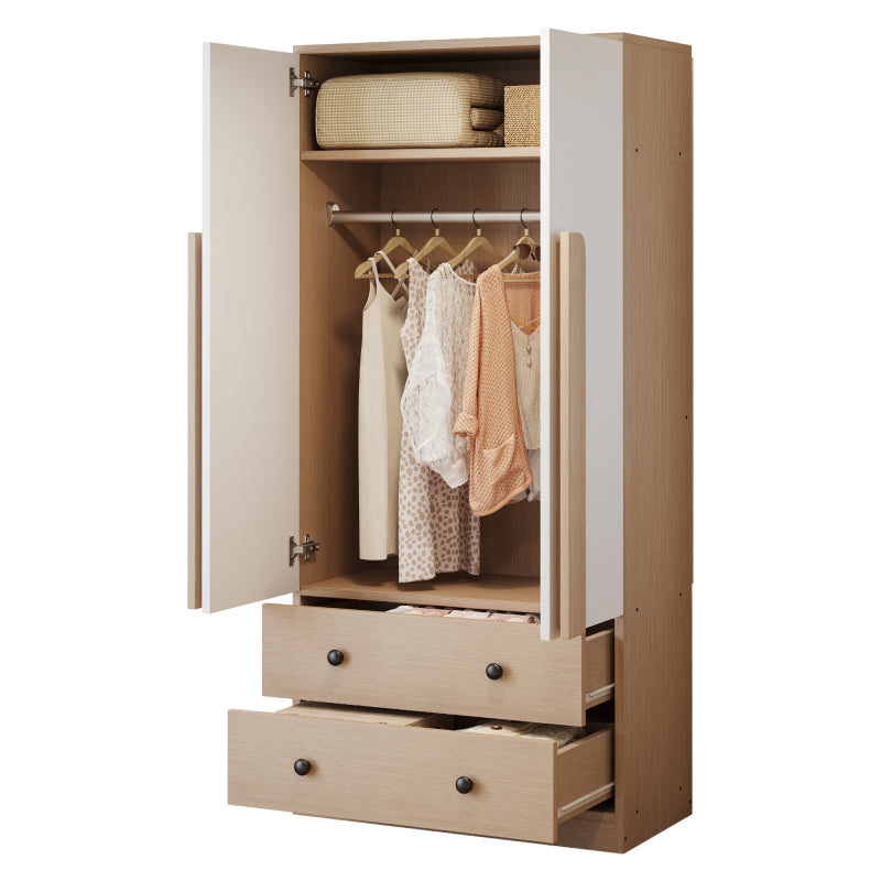 Kleiderschrank 70*40*170cm, Doppeltüren-Design, mit Schubladen und Ablagefächern, holzfarbe+weiß