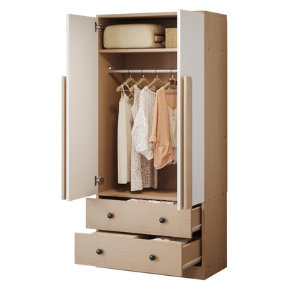 Kleiderschrank 70*40*170cm, Doppeltüren-Design, mit Schubladen und Ablagefächern, holzfarbe+weiß