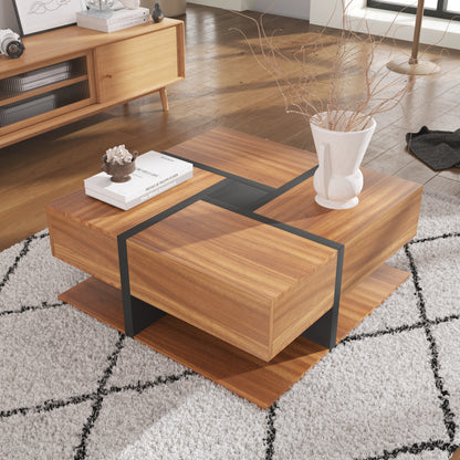 Couchtisch, Tisch mit 4 Schubladen, einzigartige Farbabstimmung und Liniendesign, Stauraum unten. 78*78*36cm