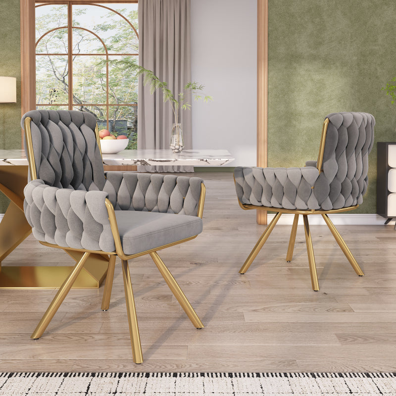 Samt-Esszimmerstuhl, 4er set, Sessel, einzelner luxuriöser Wohn- und Schlafzimmer-Drehstuhl, Freizeit-Drehstuhl mit vier Stützbeinen aus Metall, grau