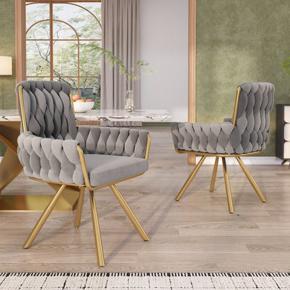 Samt-Esszimmerstuhl, 4er set, Sessel, einzelner luxuriöser Wohn- und Schlafzimmer-Drehstuhl, Freizeit-Drehstuhl mit vier Stützbeinen aus Metall, grau
