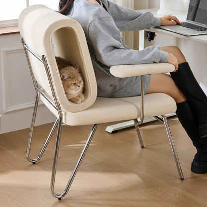 Bürostuhl mit integriertem Katzenbett - Haustierfreundlicher Stuhl, kratzfestes Material, breite Sitzfläche, austauschbare Armlehnen, menschenfreundliches Design, Katzenbett in der Rückenlehne, Beige