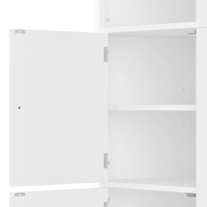 Dreieckiger Badezimmerschrank, feuchtigkeitsbeständiger Lack, zwei offene Ablagefächer, zwei Schranktüren, verstellbare Trennwände, einfache Form, weiß