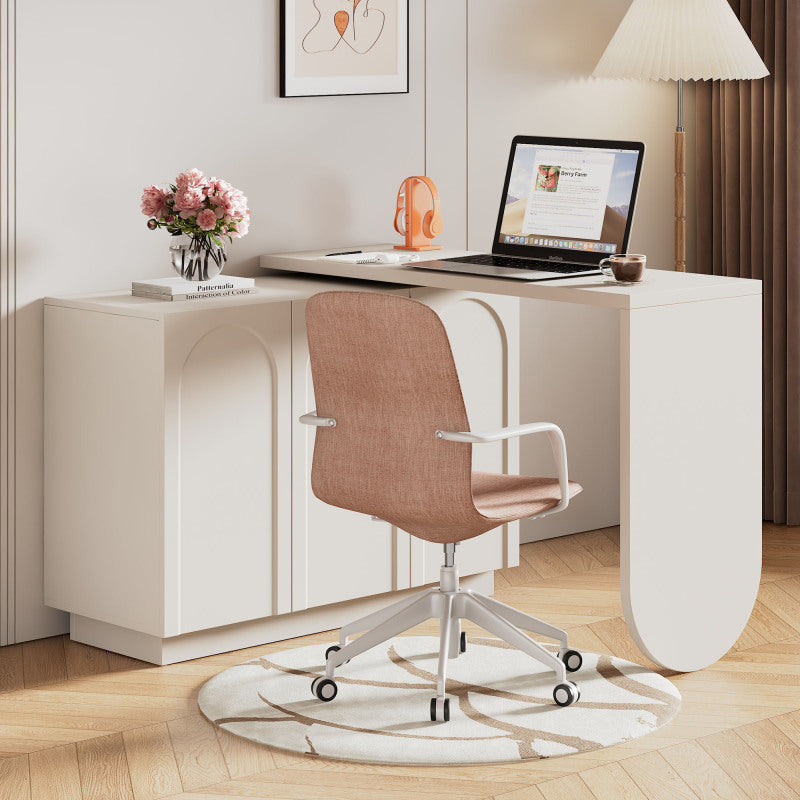 Schreibtisch, drehbarer L-förmiger Eck-Computertisch, Bürotisch, Frisiertisch, weiß 110 cm