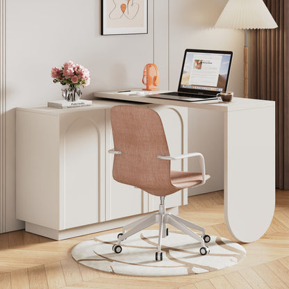 Schreibtisch, drehbarer L-förmiger Eck-Computertisch, Bürotisch, Frisiertisch, weiß 110 cm