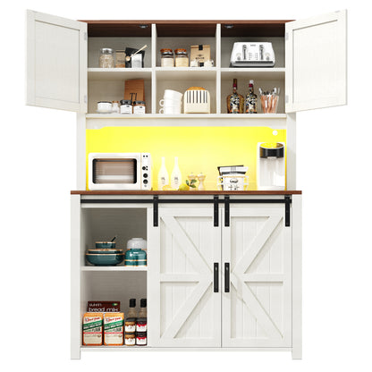 Küchenschrank 115x40x175cm hohes Sideboard Weiß mit App-LED-Beleuchtung, X-Design Schiebetüren, 2 Schubladen & Magnetklappen, Küchenbuffet