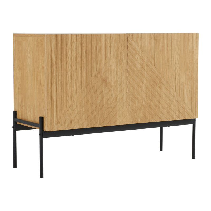 Sideboard mit 2 Türen und Metallbeinen, Buffet, Kommode mit Linien-Design, Maße: H 75 cm / B 100 cm / T 40 cm