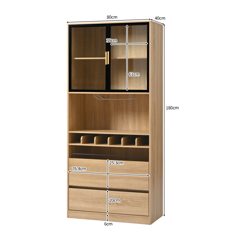 Badezimmerschrank,Spirituosenschrank,Vitrine Vitrinenschrank mit Glastüren und Beleuchtung 180 CM