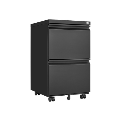 2 Drawer File Cabinet with Lock, Metal Under Desk Rolling Filing Cabinet fits Letter/Legal/A4 Size for Home Office, Mobile Filing Cabinet, Assemble Required, Black