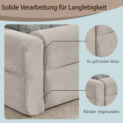 Doppelbett 140×200cm, Chenillestoff, komfortable Rückenlehne, robustes Eukalyptus- und Eisengestell, einfach zu montieren, Beige (ohne Matratze)