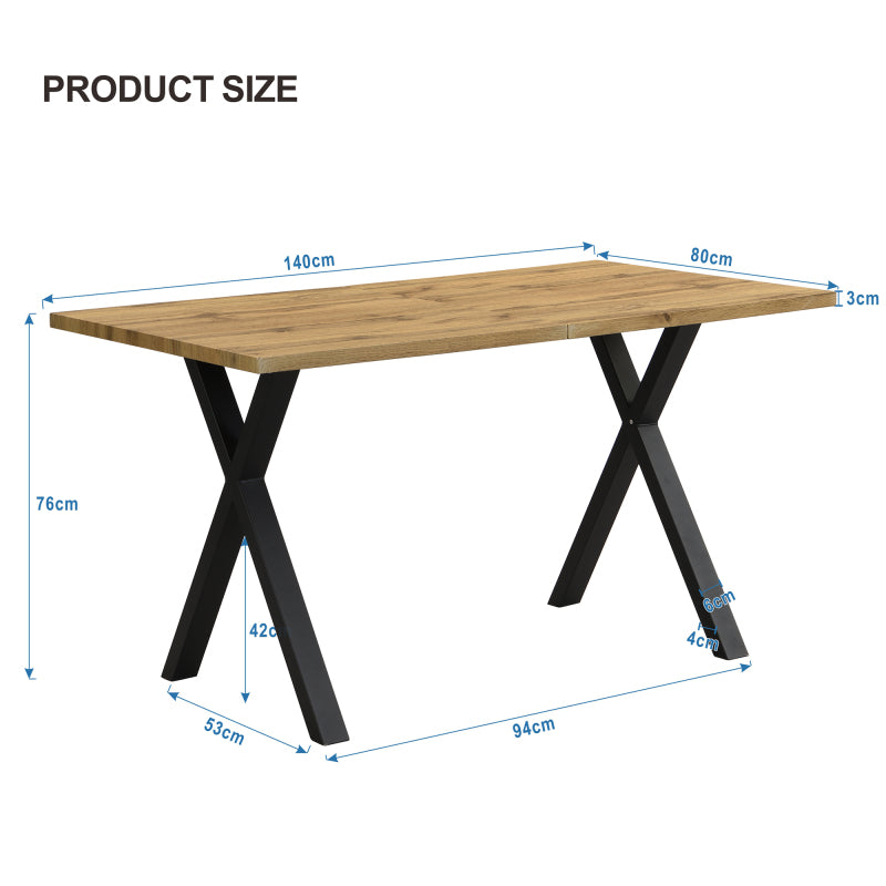 Design mit gekreuzten Beinen, rechteckiger Esstisch, Eiche+schwarz