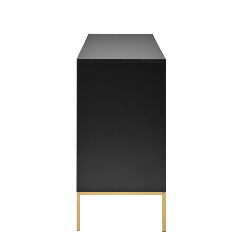 Sideboard mit vier Türen, Metallfüßen, TV-Schrank, Kleiderschrank,  geradliniges Design mit Metalllinien-Dekor, Schwarz+Golden