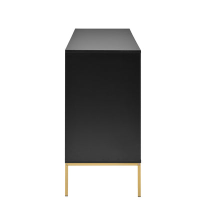 Sideboard mit vier Türen, Metallfüßen, TV-Schrank, Kleiderschrank,  geradliniges Design mit Metalllinien-Dekor, Schwarz+Golden