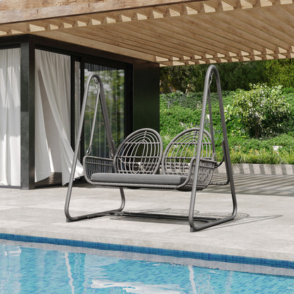 Gartenschaukel, Hollywoodschaukel mit Rückenlehne, Gartenmöbel-Set für den Außenbereich,Doppelschaukel aus PE-Rattan, 2 Sitze, Dunkelgrauer Sitzrahmen und Kissen