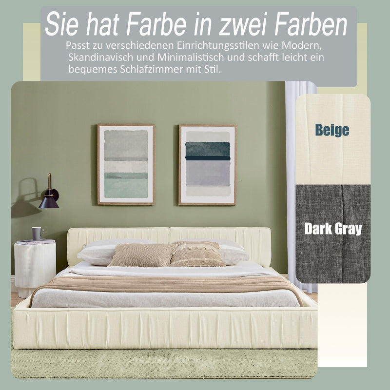 Doppelbett 140x200cm, mit Samtweichem Chenille-Bezug, Aus Ökologischem Eukalyptusholz und Stabiler Eisenrahmen, Beige (ohne Matratze)