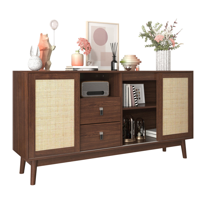 Sideboard, Stilvoller Weinschrank mit zwei Schubladen, 18 Fächern und Gläserhalterung – Mattschwarze Metallfüße – Perfekt für Weinliebhaber