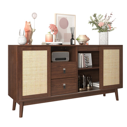 Sideboard, Stilvoller Weinschrank mit zwei Schubladen, 18 Fächern und Gläserhalterung – Mattschwarze Metallfüße – Perfekt für Weinliebhaber