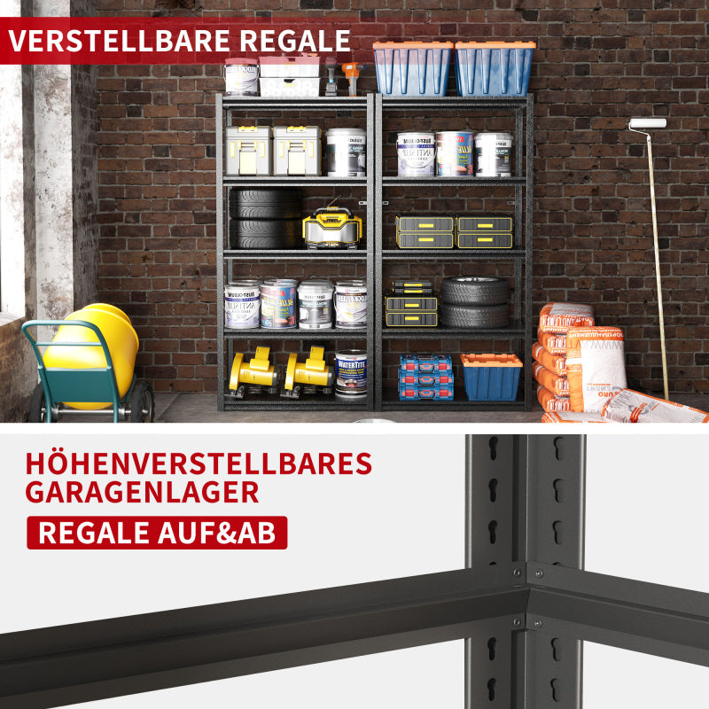 H183cm Schwerlastregal 5 Ebenen – Metall Lagerregal 650kg Tragkraft, Verstellbar, Industrie & Garage, Stabiles Lagerregal, Schwarz, H183cm * B90cm * T40cm