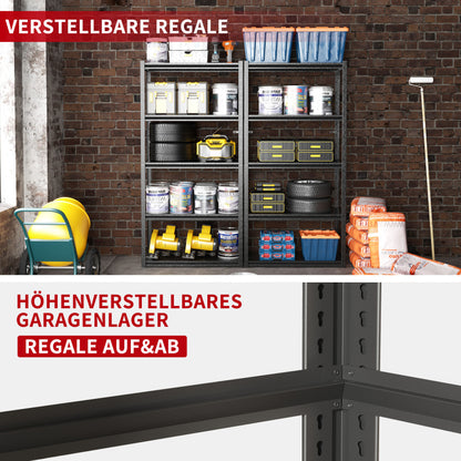 H183cm Schwerlastregal 5 Ebenen – Metall Lagerregal 650kg Tragkraft, Verstellbar, Industrie & Garage, Stabiles Lagerregal, Schwarz, H183cm * B90cm * T40cm