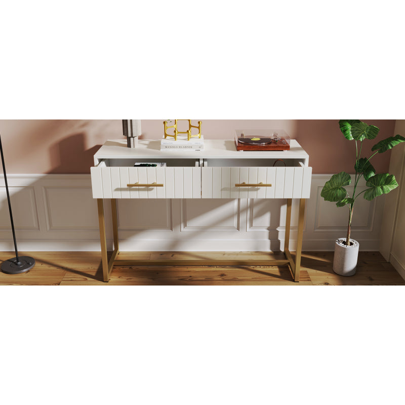 Schminktisch mit 2 Schubladen 75cm Höhe ,Kommode Schlafzimmer Highboard Weiss Sideboard Schubladenkommode Kommode für Schlafzimmer, Weiß -H75/B100/T45 cm