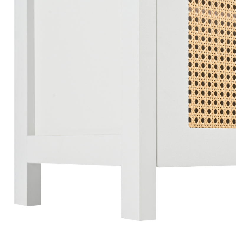 Modernes Sideboard im minimalistischen Stil 4-Rattantür, Metallgriff einfaches Buffetschrank für Esszimmer, Wohnzimmer, Küche (weiß)