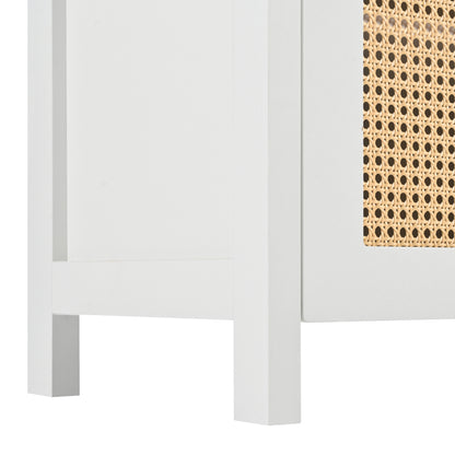 Modernes Sideboard im minimalistischen Stil 4-Rattantür, Metallgriff einfaches Buffetschrank für Esszimmer, Wohnzimmer, Küche (weiß)