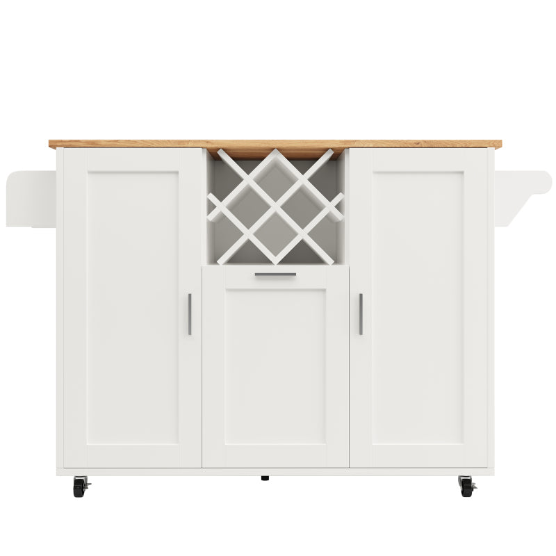 Kücheninsel mit herausnehmbaren Trennwänden, Küchenschrank, Esszimmerwagen mit Arbeitsplatte, Buffetschrank, Esszimmerwagen mit Holzmaserung, seitlicher Handtuchhalter mit Flaschenhalter, weiß