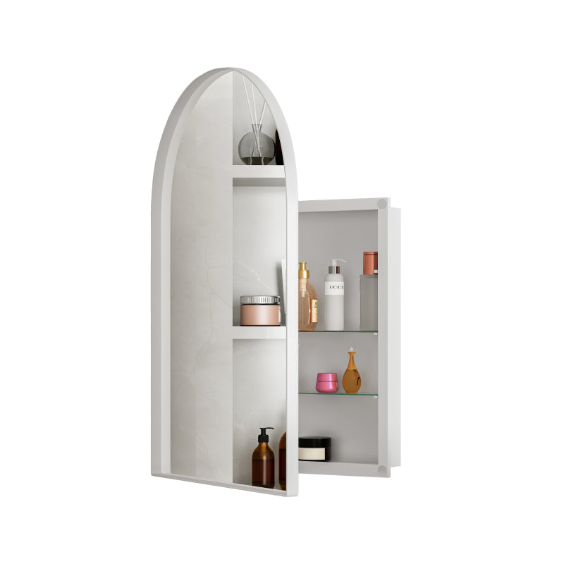 Stylish Arched Mirror Cabinet, Recessed Medicine Cabinet, Wall Cabinet with Metal Framed, Mirror and Adjustable Shelves, Mirror Cabinet with Storage for Bathroom, Living Room and Bedroom, White