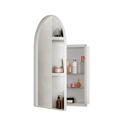 Stylish Arched Mirror Cabinet, Recessed Medicine Cabinet, Wall Cabinet with Metal Framed, Mirror and Adjustable Shelves, Mirror Cabinet with Storage for Bathroom, Living Room and Bedroom, White