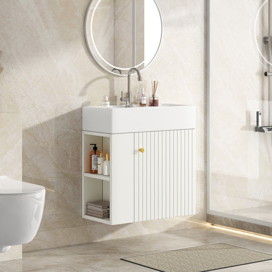 Waschbecken mit Waschtischunterschrank, Waschtischunterschrank , Waschtischunterschrank hängend hellgrau , Kleine Gästebad Möbel, White