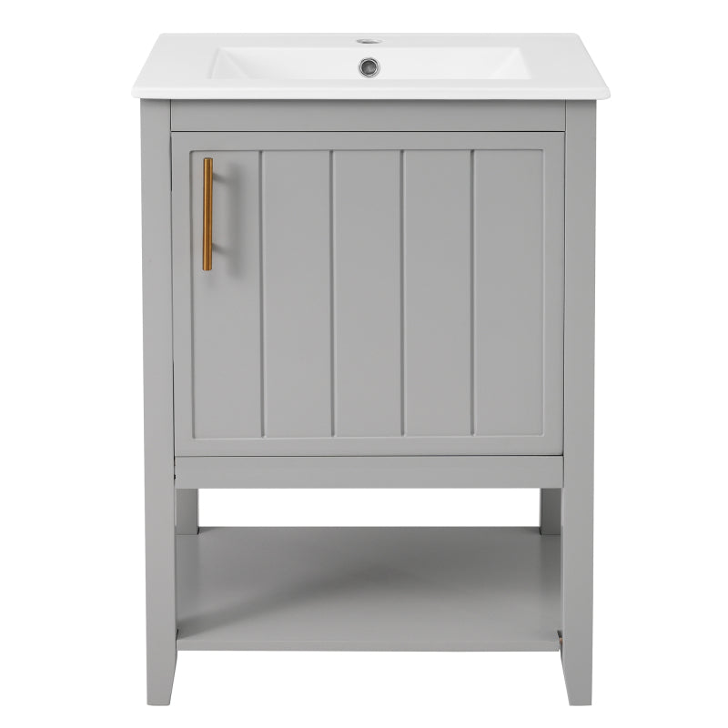 Badmöbel Einzelwaschtisch,Waschtischunterschrank 60 cm mit Keramikwaschbecken,mit Ablage,hellgrau