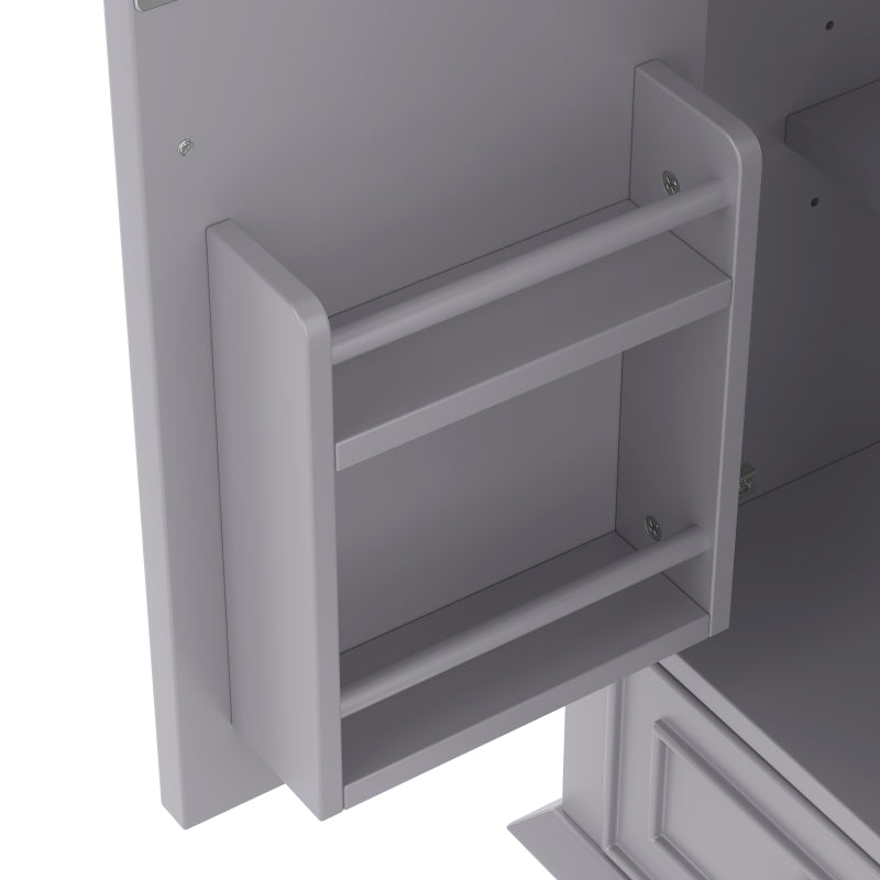 76x46x87cm Bodenstehender Badezimmerschrank mit Waschbeck, Waschtisch,Beine aus Massivholz, MDF-Material, feuchtigkeits- und wasserdicht, großer Stauraum, integriertes Keramikwaschbecken, Grau