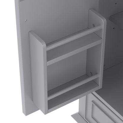 76x46x87cm Bodenstehender Badezimmerschrank mit Waschbeck, Waschtisch,Beine aus Massivholz, MDF-Material, feuchtigkeits- und wasserdicht, großer Stauraum, integriertes Keramikwaschbecken, Grau