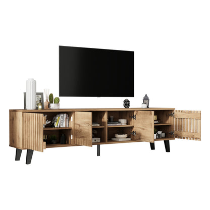 180 x 40 x 55 cm TV-Schrank, Lowboards  in Originalholzfarbe, 8 separate Ablagefächer, TV-Ständer, TV-Konsolen-Entertainment-Center passend für 70-Zoll-Fernseher, geeignet für Wohnzimmer