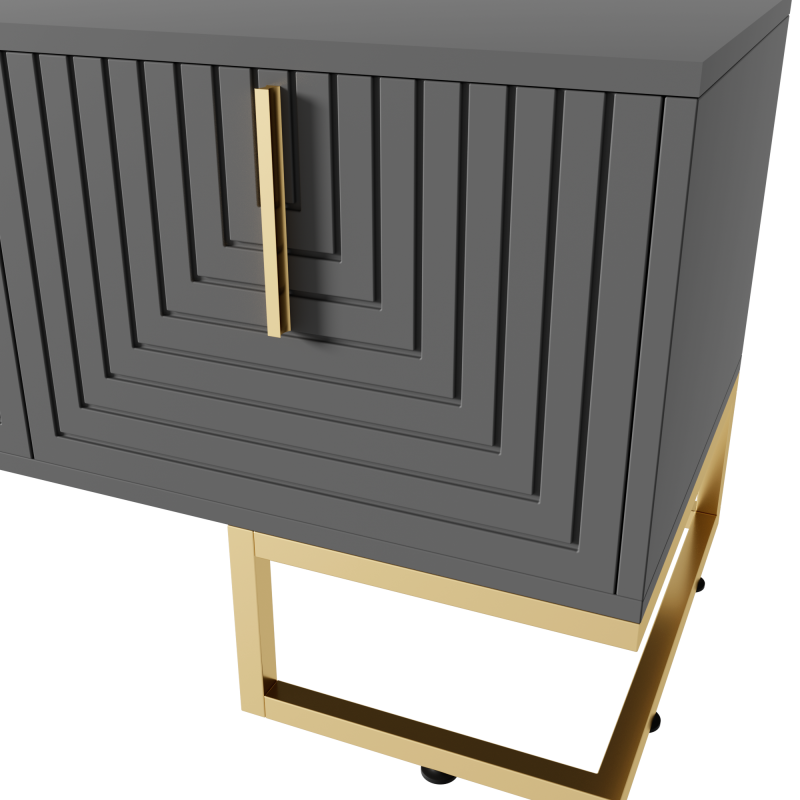 TV-Schrank,lowboard mit strukturierter Tür, TV-Möbel, goldenen Griffen und goldenen Füßen.