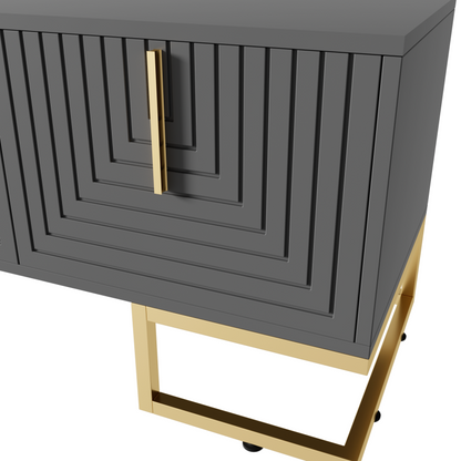TV-Schrank,lowboard mit strukturierter Tür, TV-Möbel, goldenen Griffen und goldenen Füßen.