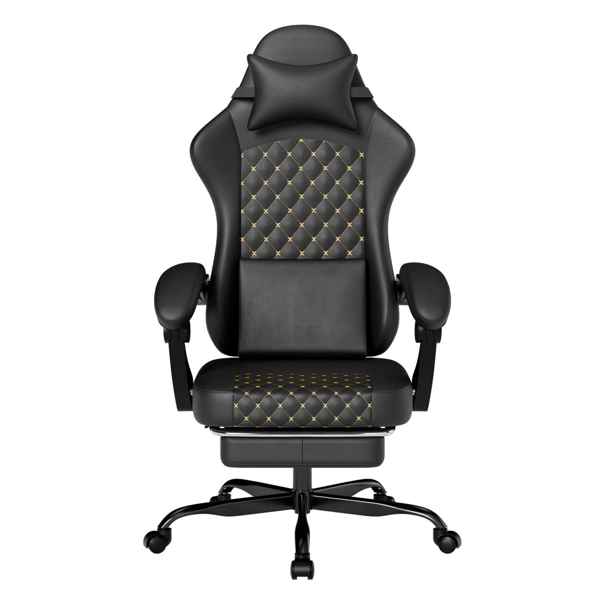 Gaming Stuhl mit Massage, Fußstütze, PVC-Leder, 150 kg Belastbar, Ergonomisch, Schwarz