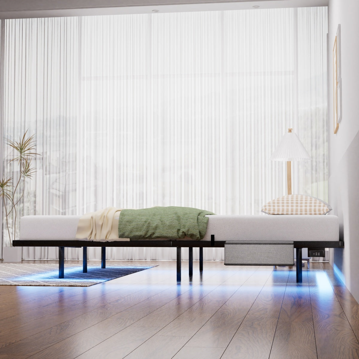 Schwebebett 140x200 Schwarz, Metallbett mit RGB LED (App & Musik Sync), Ladestation (USB/Typ-C), Schwebeoptik