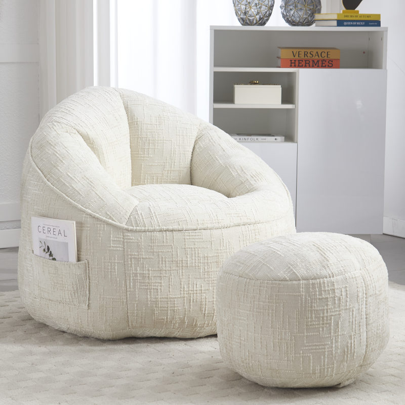 Sitzsack Sofa Stuhl für Erwachsene mit Fußstütze, Beige