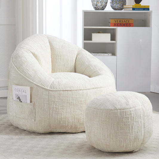 Sitzsack Sofa Stuhl für Erwachsene mit Fußstütze, Beige